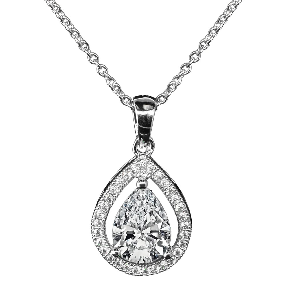 Cate & Chloe Isabel 18k White Gold Plated Silver Pendant Necklace | Halo Teardrop Necklace with S... | Walmart (US)