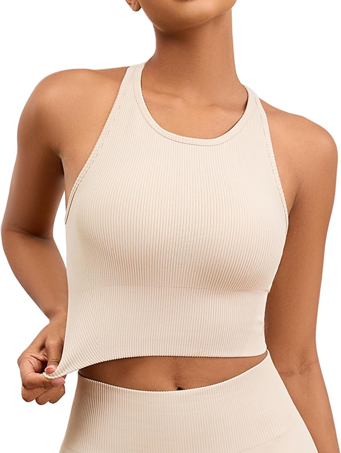 High Neck Sports Bras for Women Yoga Longline Tank Top with Built-in Bra | Amazon (US)