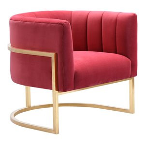 TOV Furniture Magnolia 16.5" Transitional Velvet Chair in Red/Gold | Cymax
