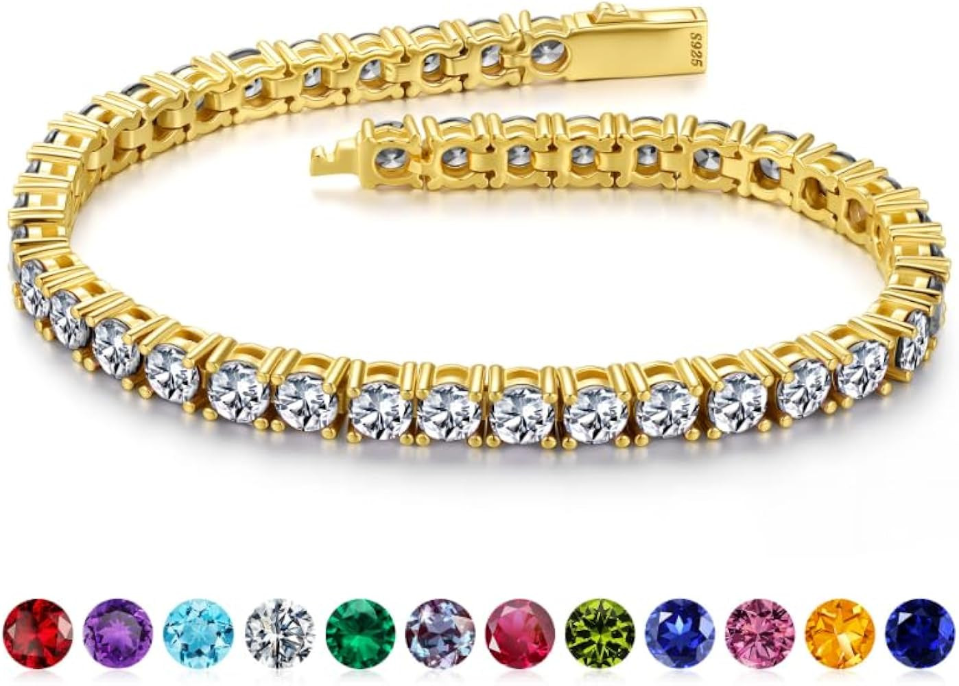 Iefil 14K Gold Plated Tennis Bracelets for Women - Size 6.5" - 7" Sterling Silver Birthstone Brac... | Amazon (US)