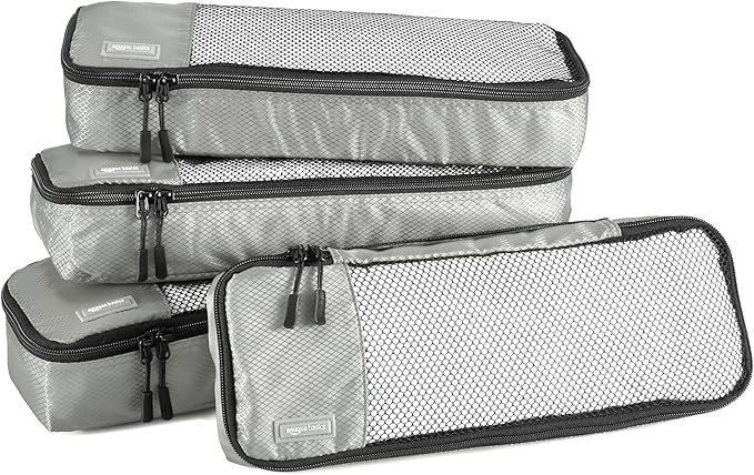 Amazon Basics Slim Packing Cubes for Travel, Packing Organizers, 4-Piece-Set With Double Zipper P... | Amazon (US)