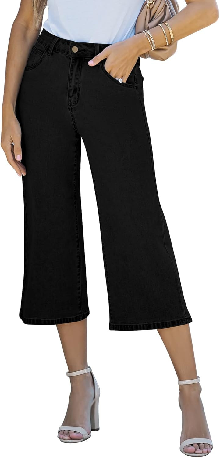 Vetinee Wide Leg Capri Jeans for Women High Waisted Stretch Cropped Baggy Denim Capris Dressy Pan... | Amazon (US)