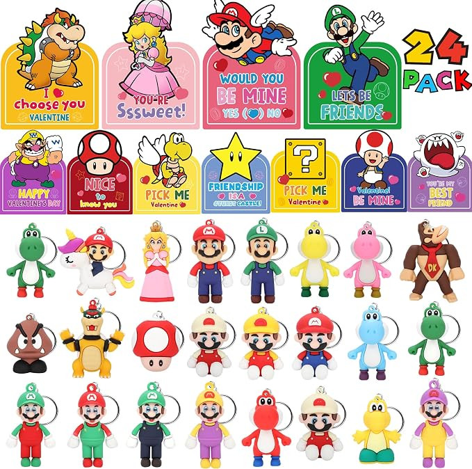 Valentines Day Gifts for Kids - 24PCS Video Game Keychains Cards, Game Themed Party Valentine’s... | Amazon (US)