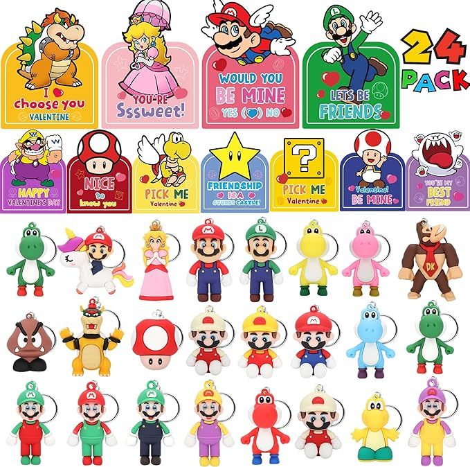 Valentines Day Gifts for Kids - 24PCS Video Game Keychains Cards, Game Themed Party Valentine’s... | Amazon (US)