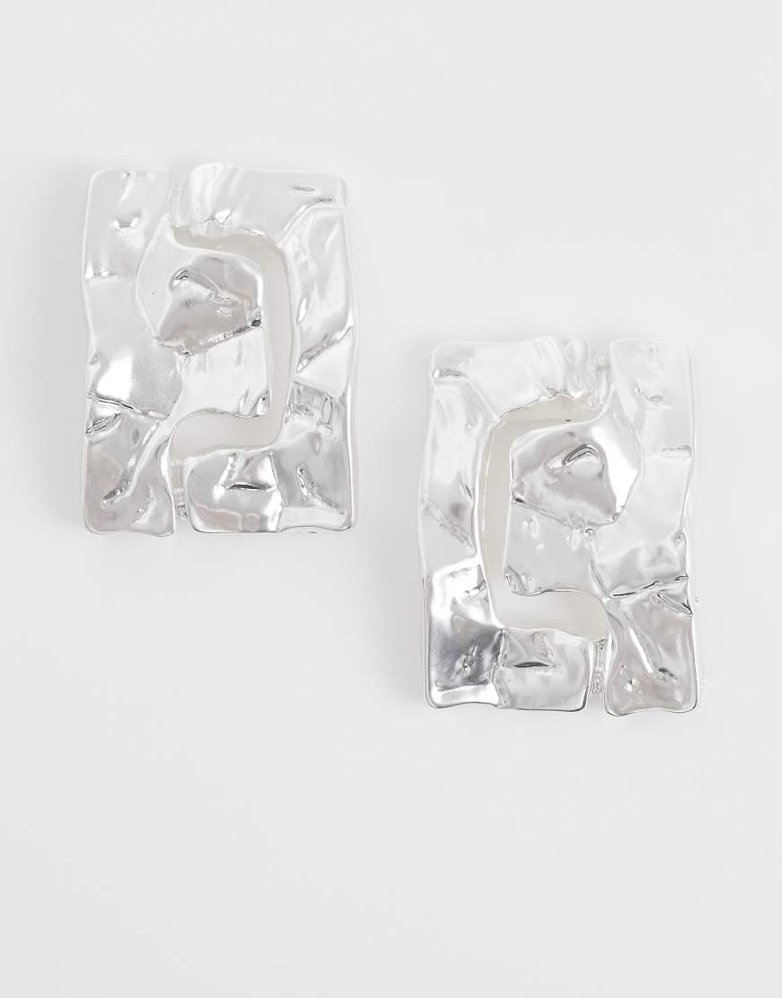 Mango statement textured metal earrings in silver | ASOS (Global)