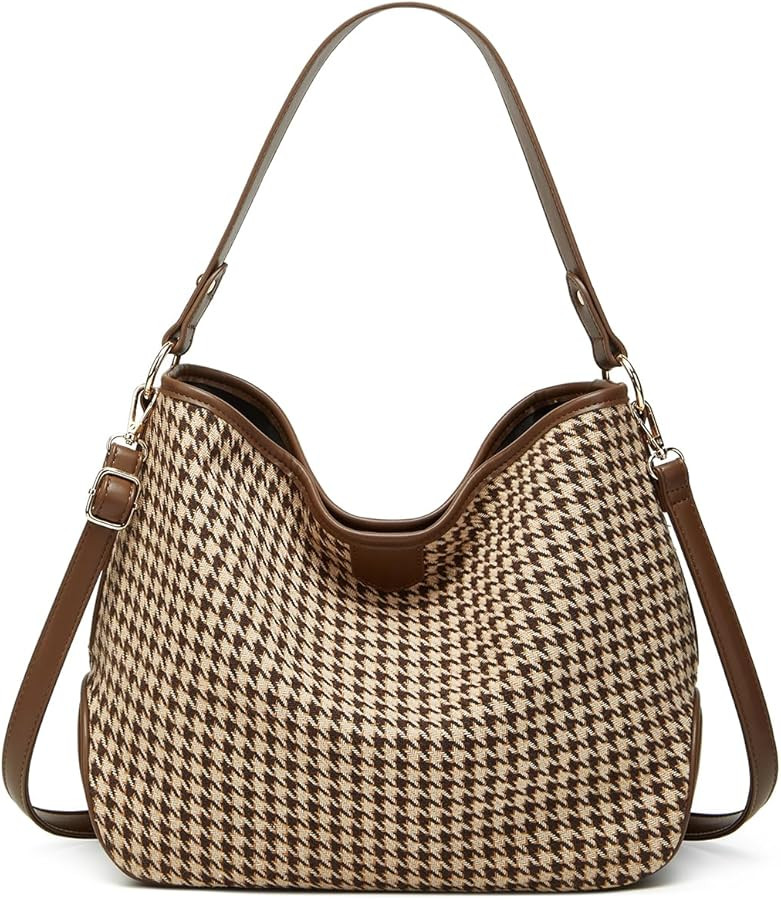 Women's Knitted Shoulder Crossbody Bag Fashion Checkered Handbag Large Totes Casual Work Top Hand... | Amazon (US)