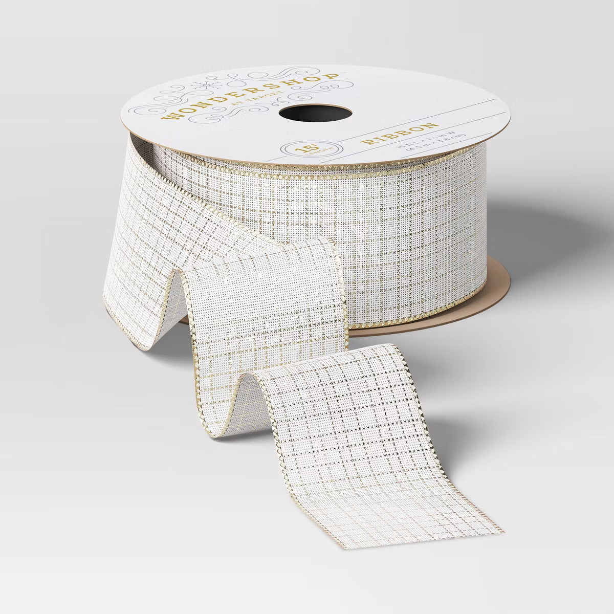 15' Christmas Modern Heritage Premium Ribbon White and Gold - Wondershop™ | Target