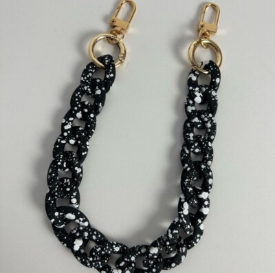 Acrylic soft touch rubber coated chain link strap charm black & white speckled | eBay CA