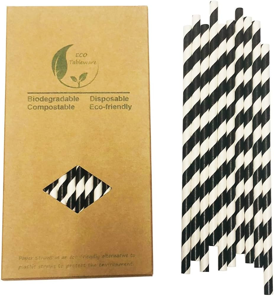 Amazon.com: Black Stripes Paper Straws, 100 Pack Black And White Striped Paper Drinking Straws Bi... | Amazon (US)