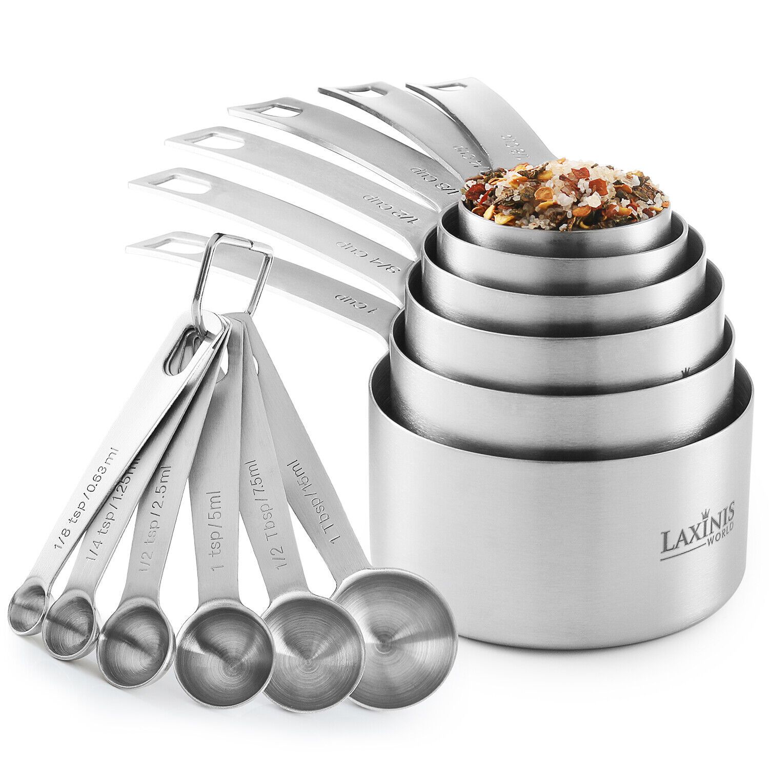 Stainless Steel Measuring Cups & Spoons 12-Piece Set, 6 Cups &  6 spoons | eBay US