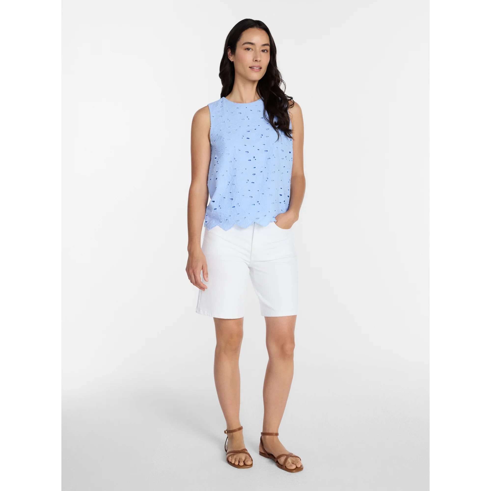 Time and Tru Women’s and Women’s Plus Eyelet Embroidered Top, Sizes XS-4X | Walmart (US)