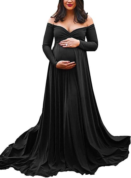 Saslax Maternity Off Shoulders Half Circle Gown for Baby Shower Photo Props Dress | Amazon (US)