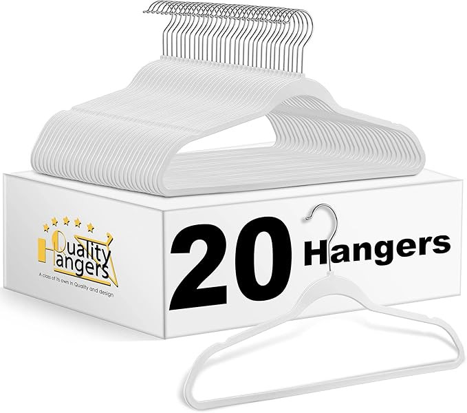 Quality White Plastic Hangers Clothes Hangers 20 Pack - Non-Velvet for Clothes - Heavy Duty Coat ... | Amazon (US)