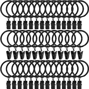 AMZSEVEN 40 Pack Metal Curtain Rings with Clips, Drapery Clips Hooks, Decorative Rod Clips Hanger... | Amazon (US)