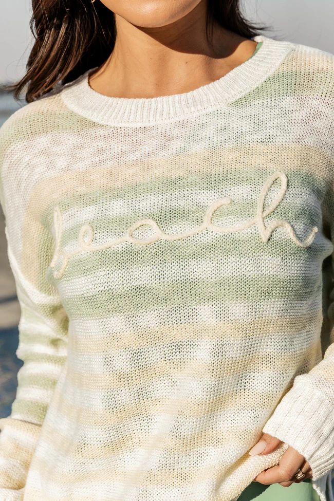 Beach Days Sage and Yellow Beach Script Sweater FINAL SALE | Pink Lily