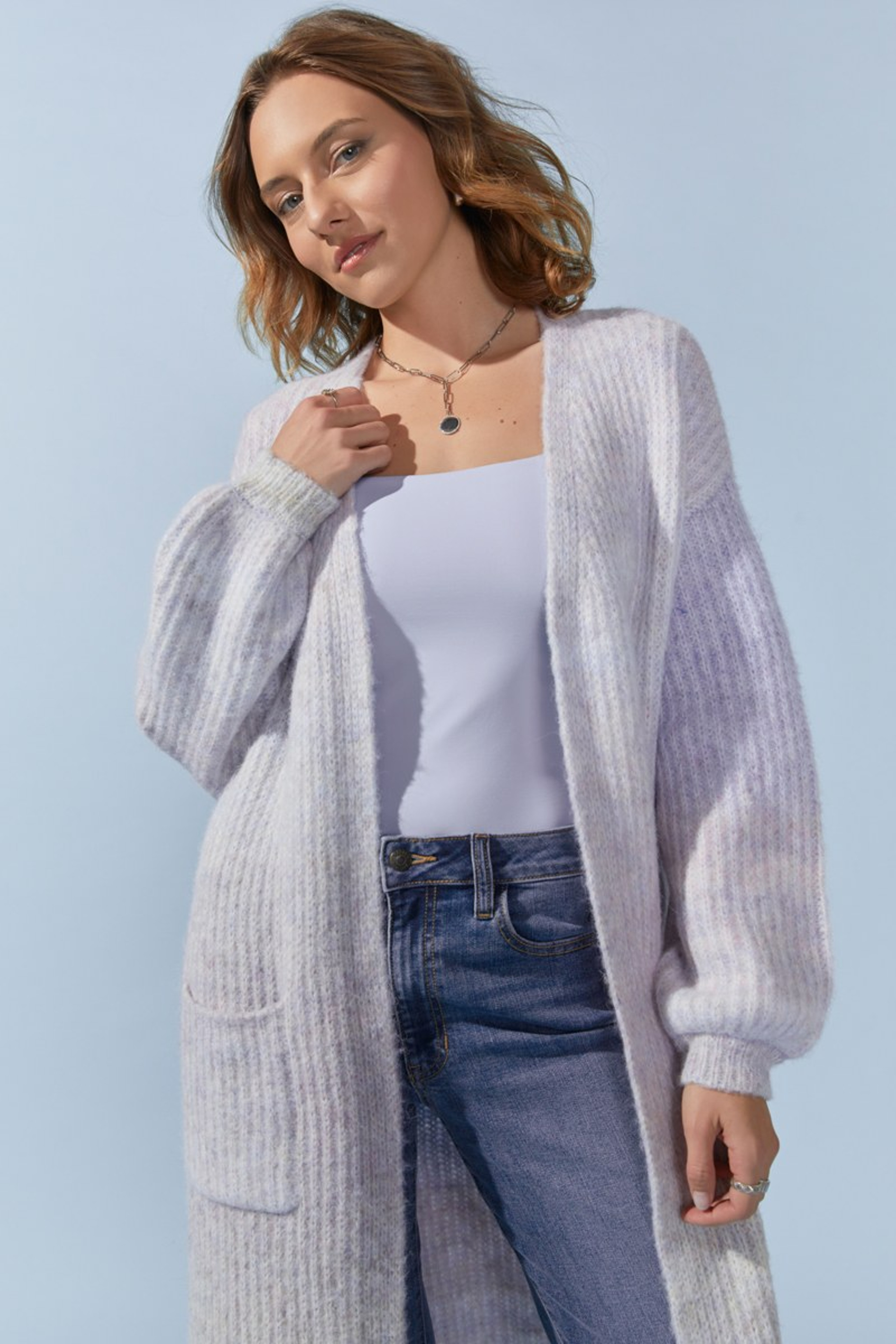 Elaine Fuzzy Long Cardigan | Francesca's