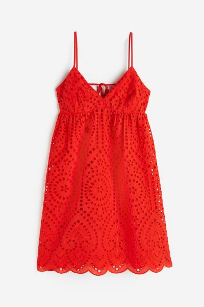 Dress with Eyelet Embroidery - Red - Ladies | H&M US | H&M (US + CA)