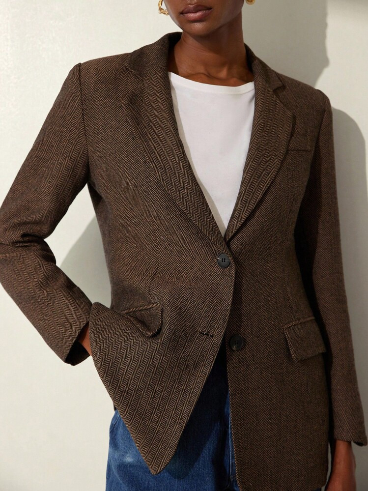 Aveloria Modichic Elegante Fischgrätjacke Für Pendler, Geeignet Für Herbst/Winter Alltagskleidung | SHEIN