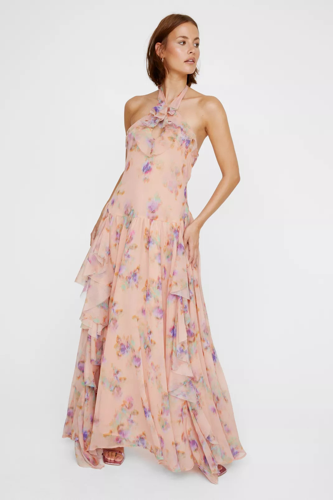 Ruffle Keyhole Floral Print Halter Maxi Dress | Nasty Gal US