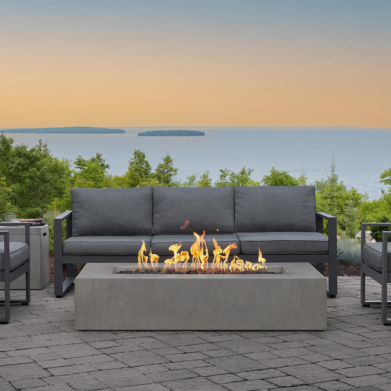 Olliewood 60 Inch Rectangular GFRC Natural Gas Fire Pit Table in Flint by BBQGuys Signature | Walmart (US)