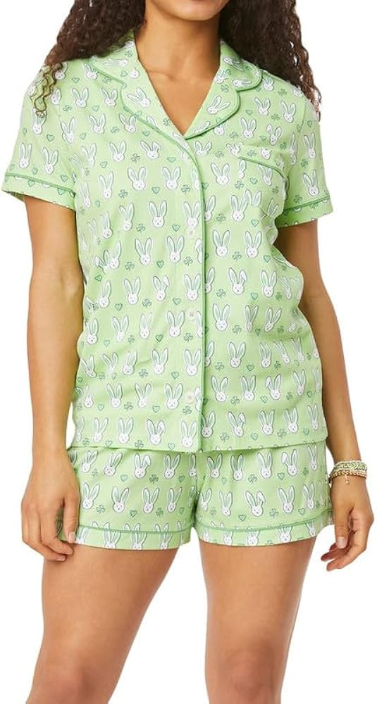 Womens Cute Print Pajamas Shorts Set Y2K Cartoon Two-piece Pj Sets Sleepwear 2 Piece Pjs Set | Amazon (US)