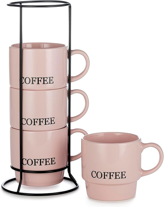 Signature Housewares Stackable Coffee Mug Tower Set with Metal Wire Rack - 15 Ounce Coffee Mugs f... | Amazon (US)