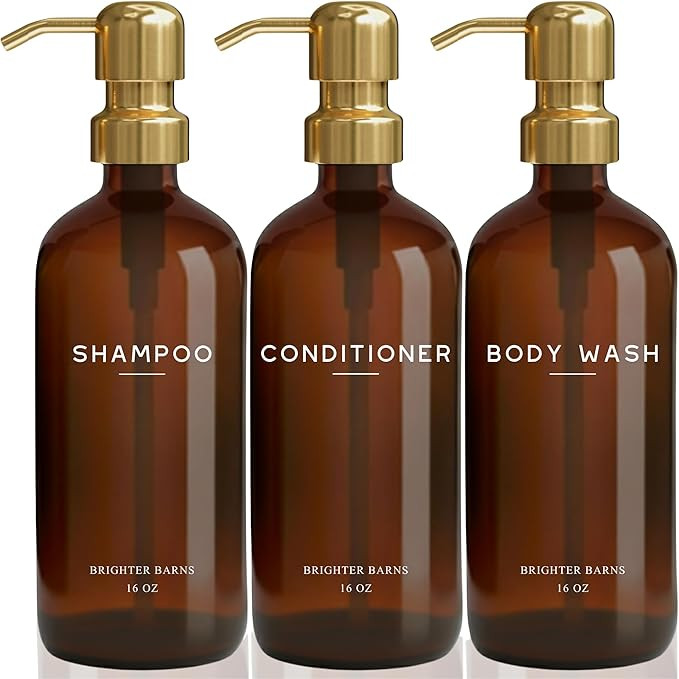 Luxury Shampoo and Conditioner Dispenser Set by Brighter Barns - Empty Shampoo Bottles Refillable... | Amazon (US)