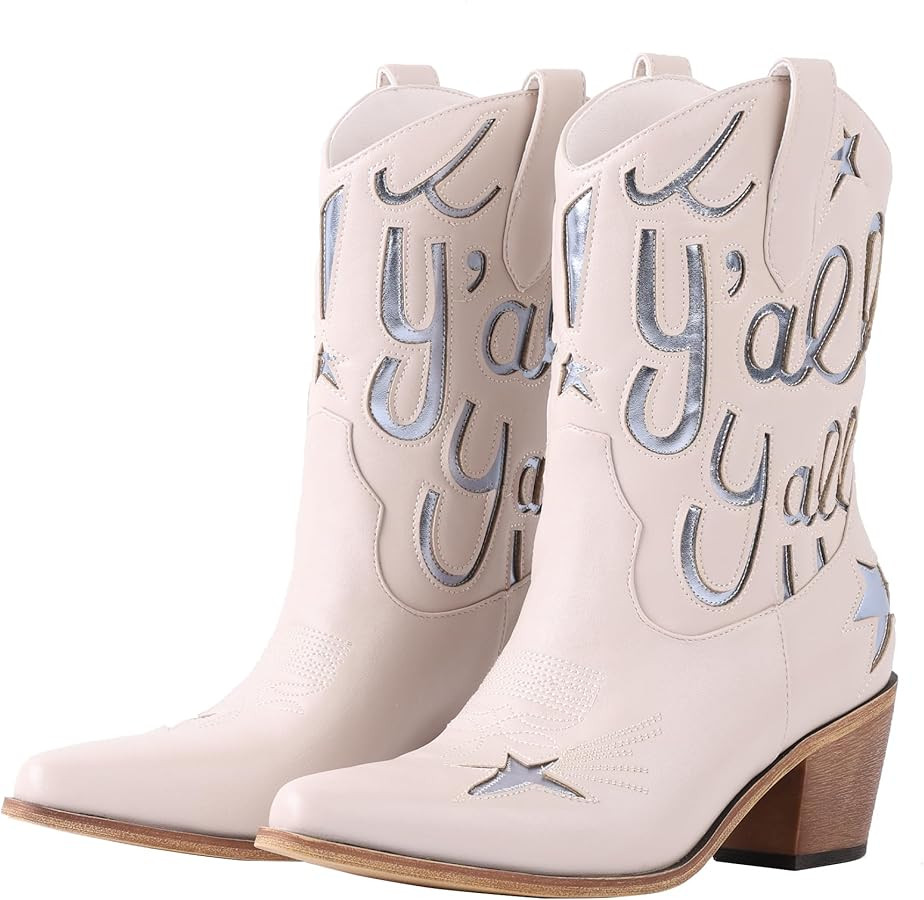 Western Cowboy Boots for Women Rhinestone Cowgirl Boot with Low Block Heel Embroidery Sparkly Sho... | Amazon (US)