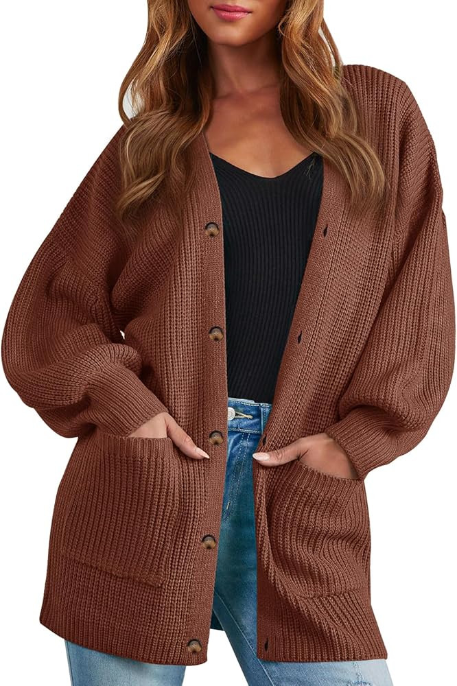 Cardigan Sweaters for Women Oversized Chunky Knit Long Cardigan Open Front Button Cardigans Trend... | Amazon (US)