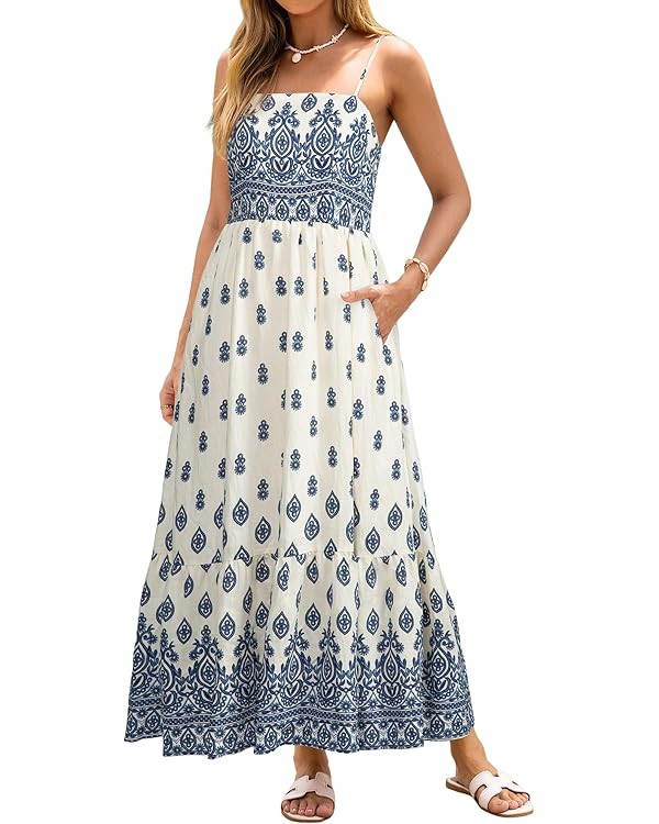 BerryGo Womens Summer Boho Maxi Dress 2026 Casual Spaghetti Strap Floral Beach Sundress Flowy Smo... | Amazon (US)