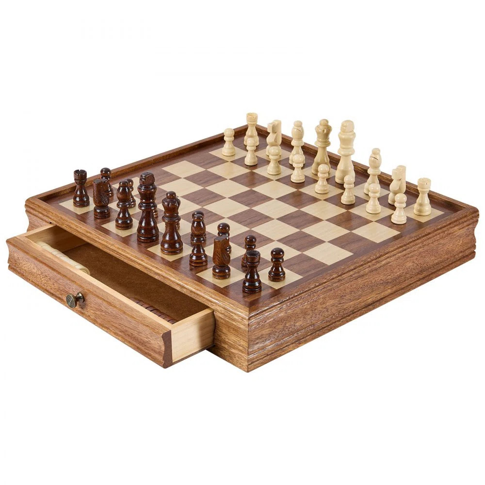 Stellweilan Tessberg Solid Wood Chess Set, 15 inch  2-IN-1 Chess Checkers Game Set, Chess Board G... | Wayfair North America