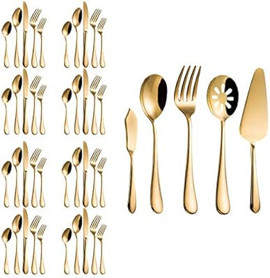 Flatware Set, Magicpro Modern Royal 45-Pieces gold Stainless Steel Flatware for Wedding Festival ... | Amazon (US)