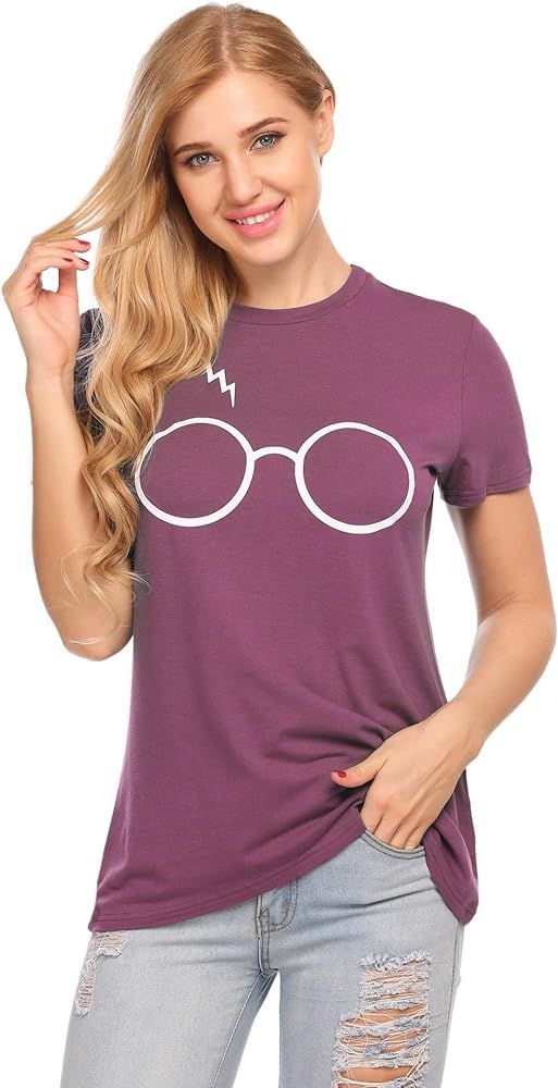 Women's Casual Glasses Scar Print Tee Graphic Short Sleeve T-Shirt Tops | Amazon (US)