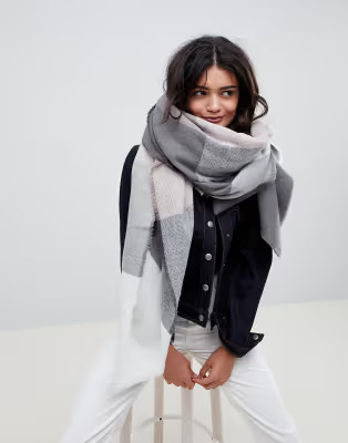 ASOS DESIGN oversized square scarf in blown up check in mink | ASOS US