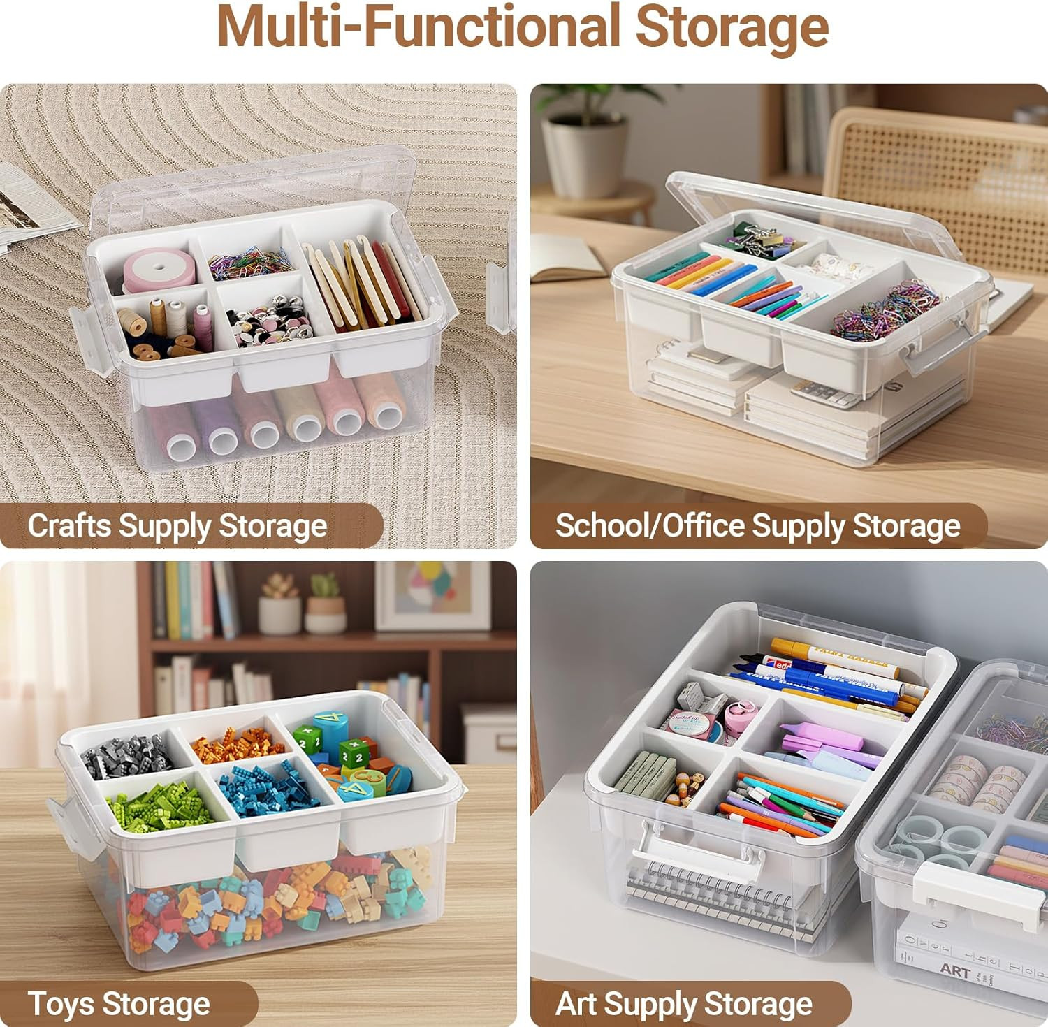 20Qt Stackable Storage Bin with Lid & Tray, Clear Plastic Latching Box Organizer with Divider Por... | Amazon (US)