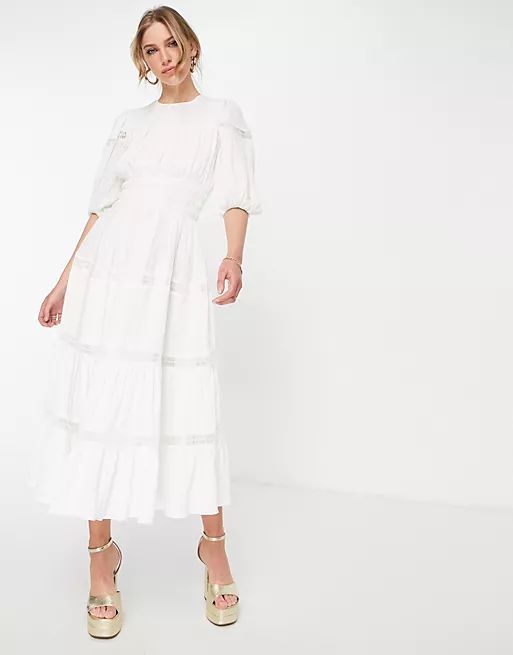 ASOS EDITION maxi dress with ruched detail and lace inserts | ASOS (Global)