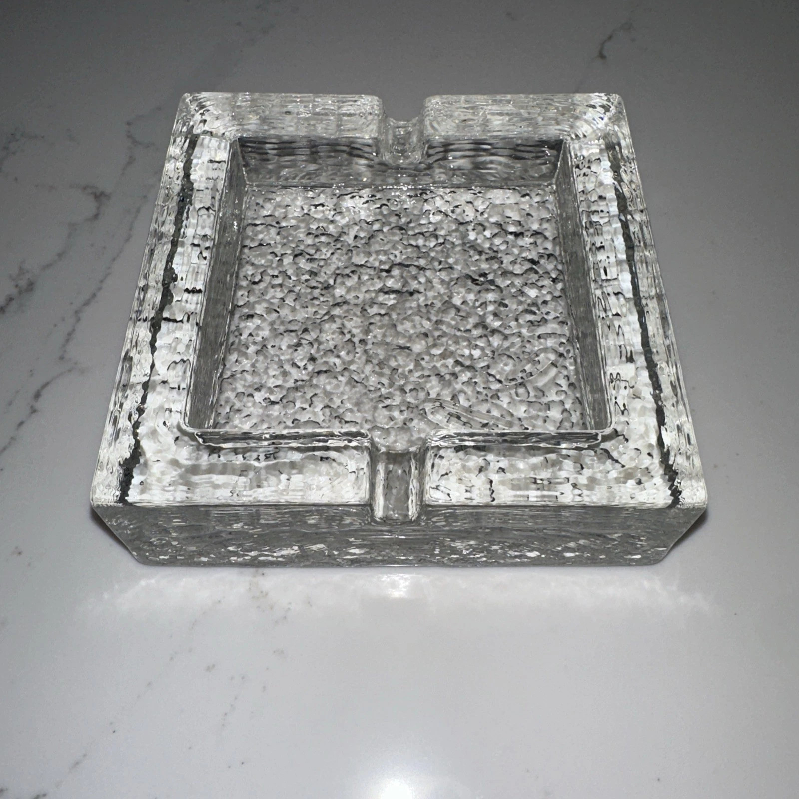 Scandinavian MCM Mid-century Modern Ice Glass Square Ashtray -2 Slots EUC | eBay US