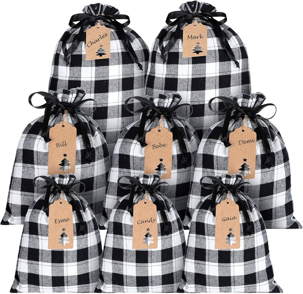 8 Pieces Xmas Plaid Drawstring Bags Fabric Present Bags Stocking Storage Sack Present Xmas Sack P... | Amazon (US)