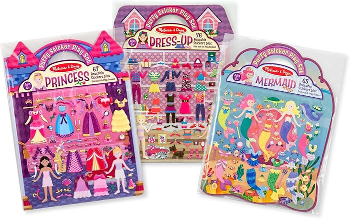 Melissa & Doug Puffy Sticker Activity Books Set of 3 – Dress-Up, Princess & Mermaid, with 208 R... | Amazon (US)