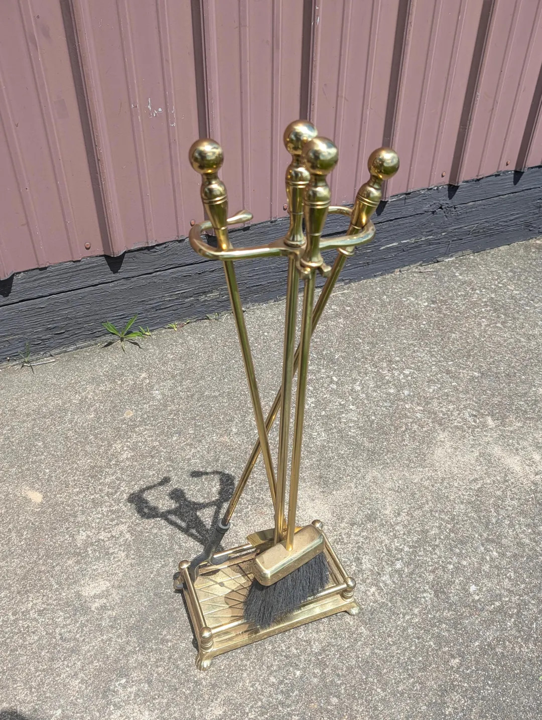 Antique Polished Brass Fireplace Tool Set with Rail Base 1940s | Etsy (Global)