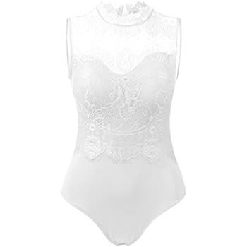 Aranmei Womens Sexy Floral Sheer Lace Sleeveless Bodysuit Clubwear Tops | Amazon (US)
