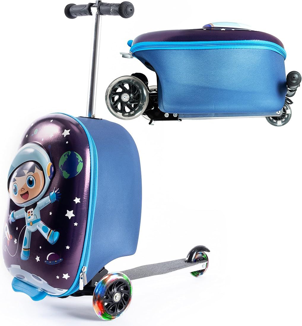 KIDDIETOTES 3-D Hardshell Ride On Suitcase Scooter for Kids -Cute Lightweight Kids Luggage with W... | Amazon (US)