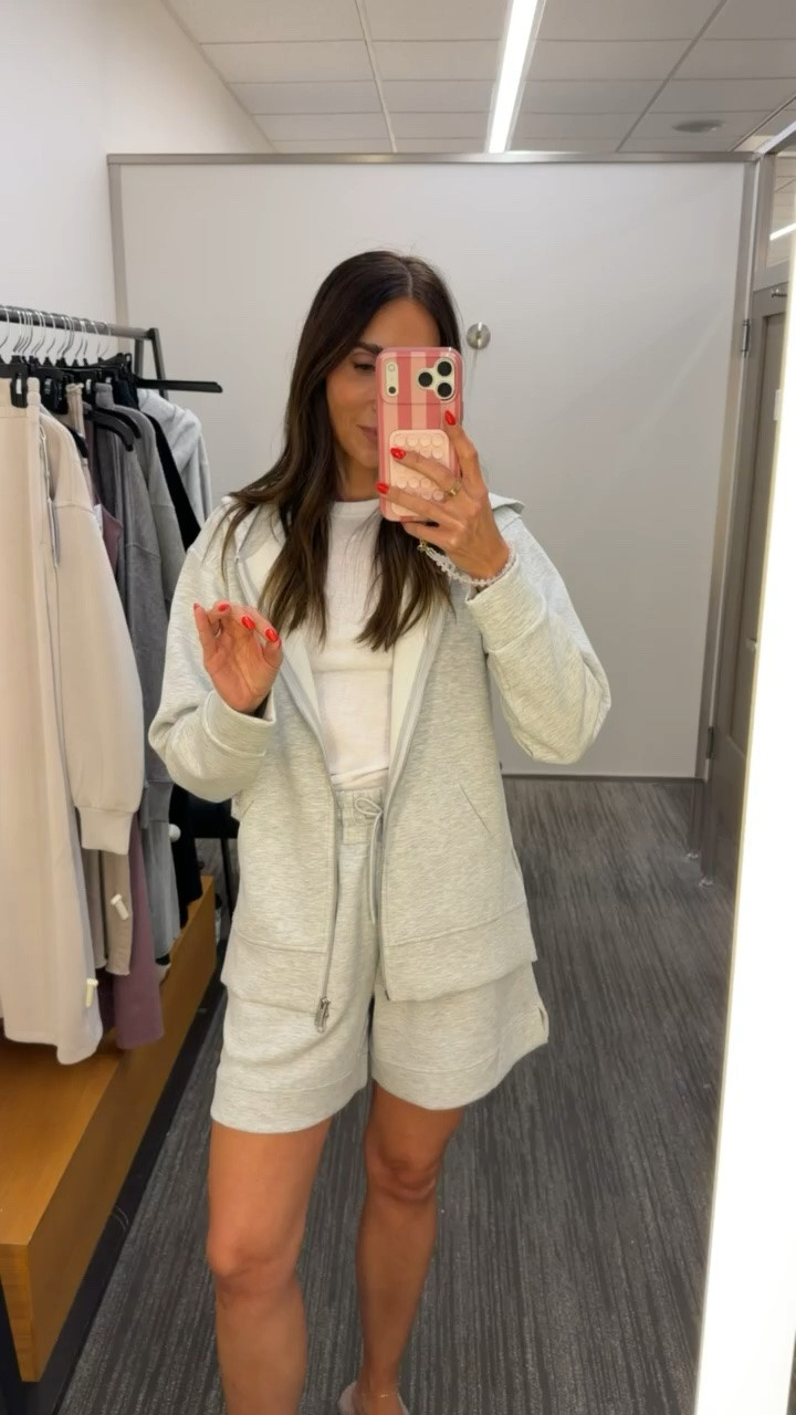 Nordstrom Anniversary Sale, nsale. I'm wearing size XS in zip hoodie snd S in shorts.