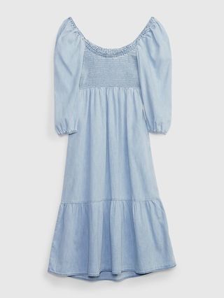 Puff Sleeve Smocked Denim Midi Dress with Washwell | Gap (US)