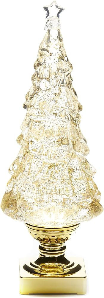 Light Up Christmas Tree Snow Globe with Glitter, 15.25", Gold | Amazon (US)