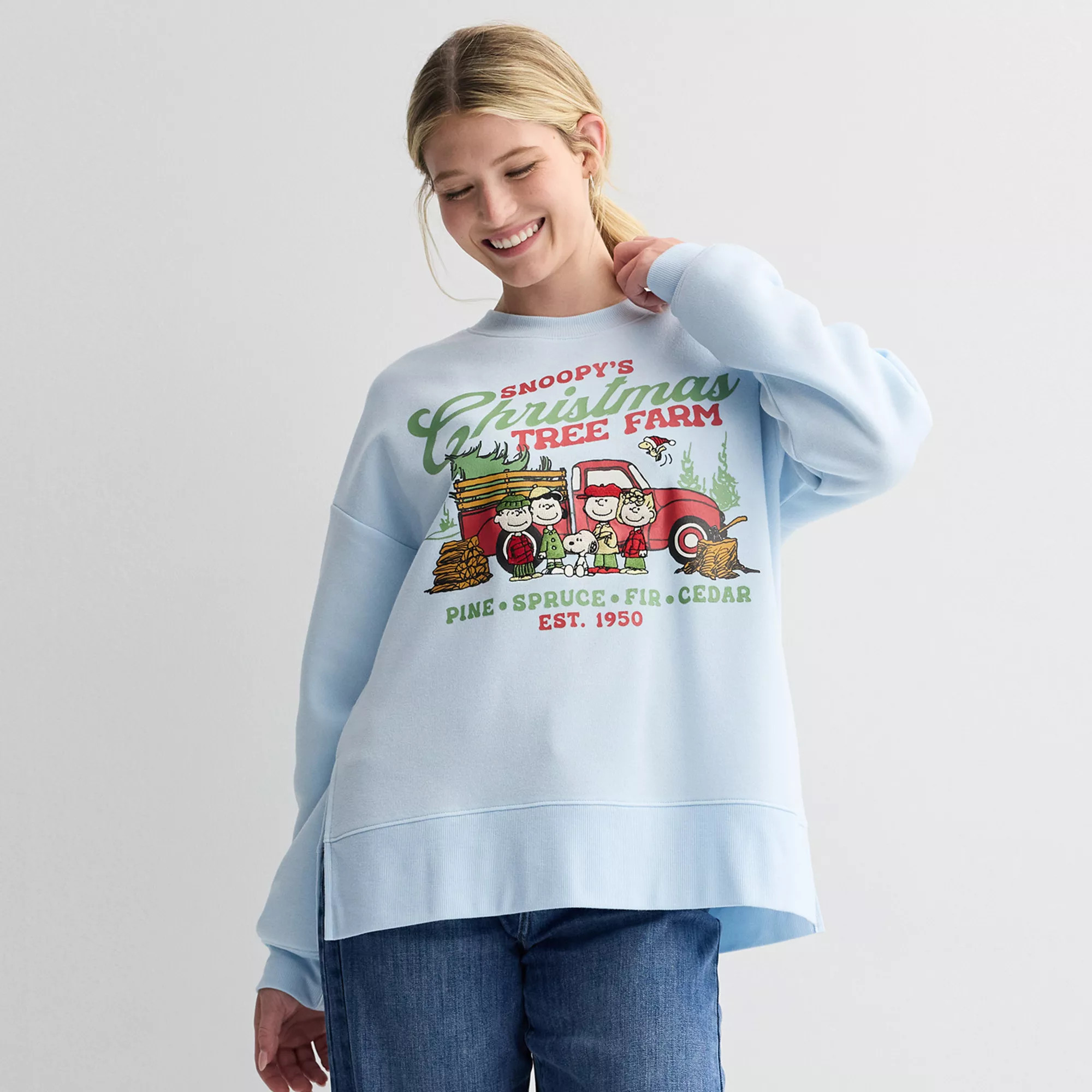 Women's Peanuts Snoopy's Tree Farm Graphic Pullover Sweatshirt | Kohl's