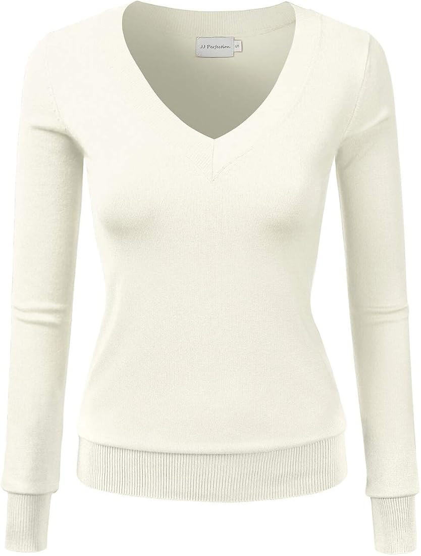 JJ Perfection Women's Simple V-Neck Pullover Soft Knit Sweater | Amazon (US)