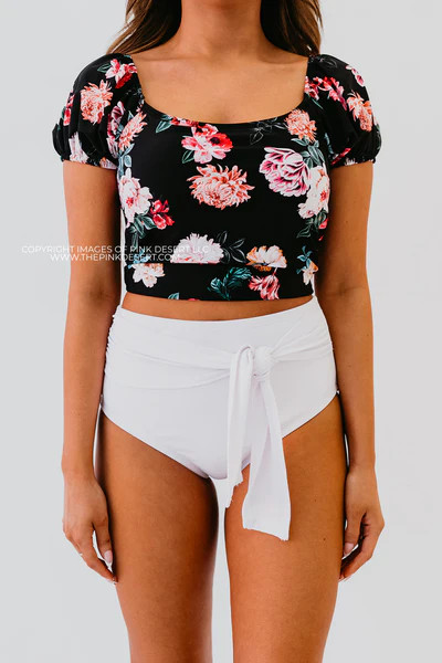 HIGH WAIST TIE FRONT SWIM BOTTOMS IN RIBBED WHITE BY PINK DESERT | Pink Desert