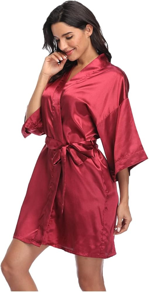 Women's Pure Short Silky Robes Bridesmaid Bride Party Satin Robes Sleepwear | Amazon (US)
