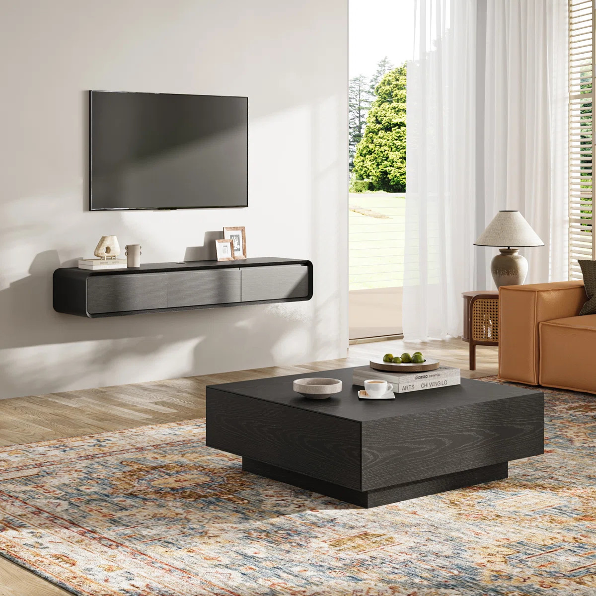 Blosse 78.74'' Floating TV Stand with 39.37'' Square Coffee Table Set, Fully Assembled | Wayfair North America